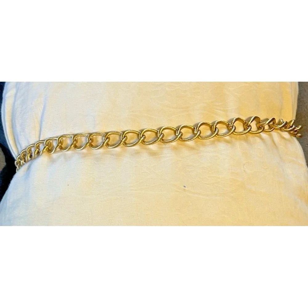 Vintage Gold Tone Chain Belt with Tassel Orb Pendant Textured Link Adjustable